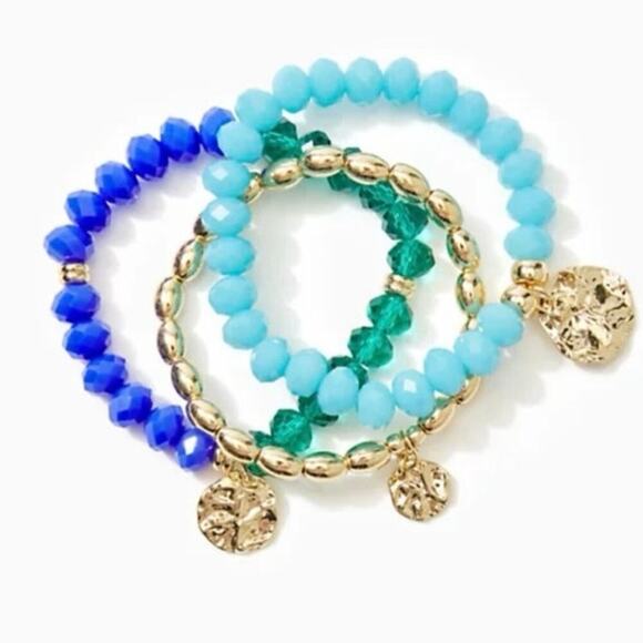 Lilly Pulitzer Mermaid Grotto Bracelet Set of Three stretch bracelets Blue New - Picture 2 of 11